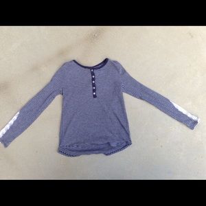 Navy and white long sleeved shirt